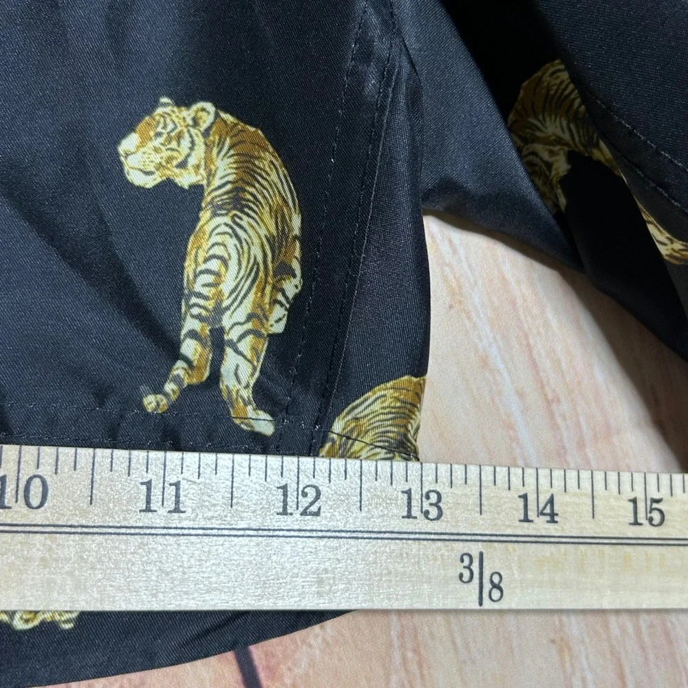 New INC Swim Trunks Mens L Black Gold Tiger Print Mesh Lined Summer‎ Beachy Bold